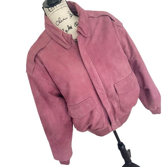 Y2K 90’s OTELLO PELLE BOMBER JACKET ROSE PINK SUEDE LEATHER AVIATOR STYLE ICONIC - Picture 7 of 16